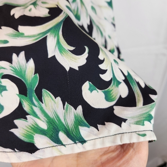 TOME Black Green Silk Leaf Print Open Back Top S in VGUC - Picture 7 of 9